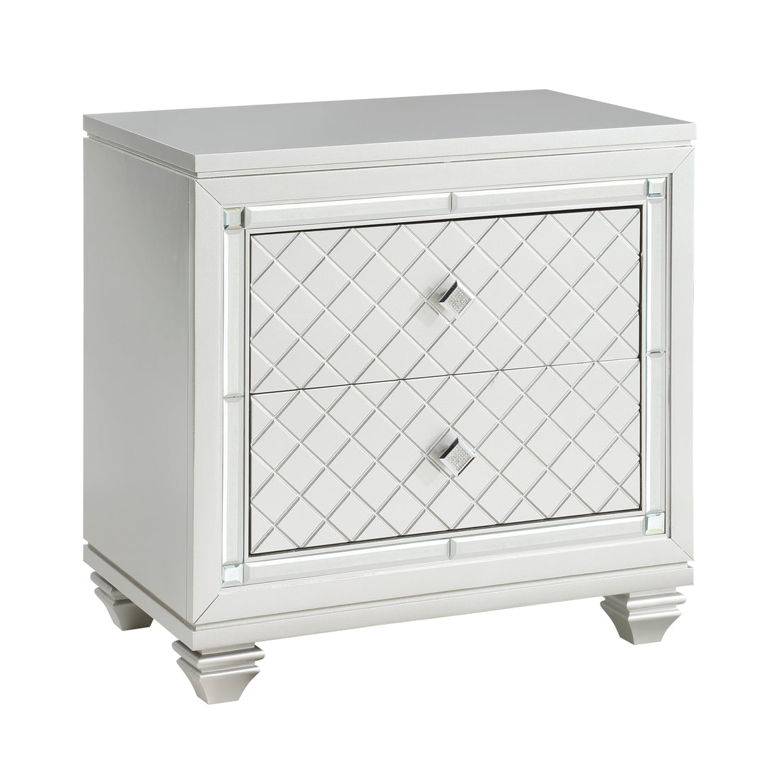 Classic Style Silver Finish Nightstand 1Pc Diamond Pattern Drawers Fronts Glamorous Design Bedroom Furniture Silver 2 Drawers Bedroom Glam Drawers Wood