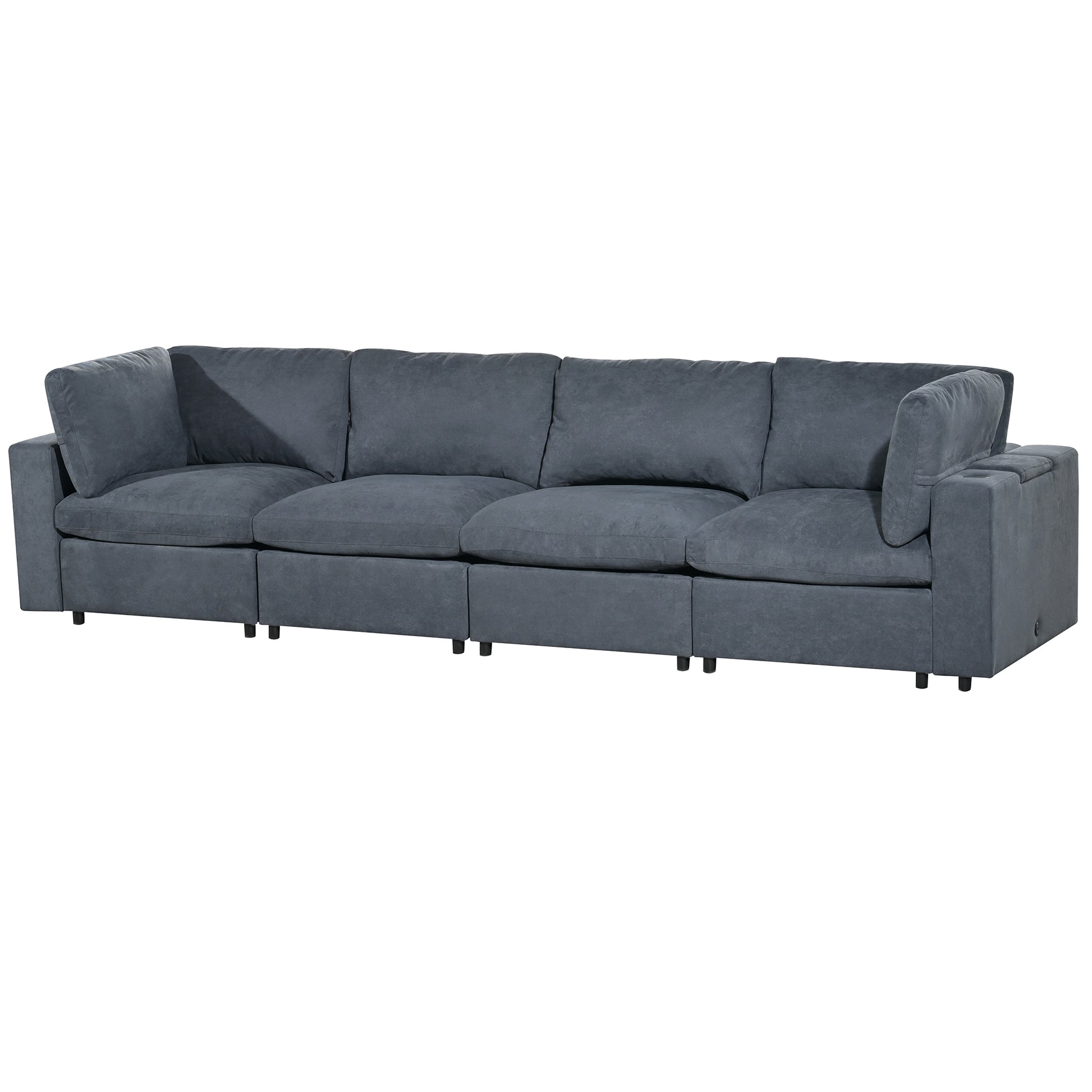 Upholstered Modular Sofa With Usb Charge Ports,Wireless Charging And Built In Bluetooth Speaker In Arm,Sectional Sofa For Living Room Apartment 4 Seater Gray Polyester 4 Seat