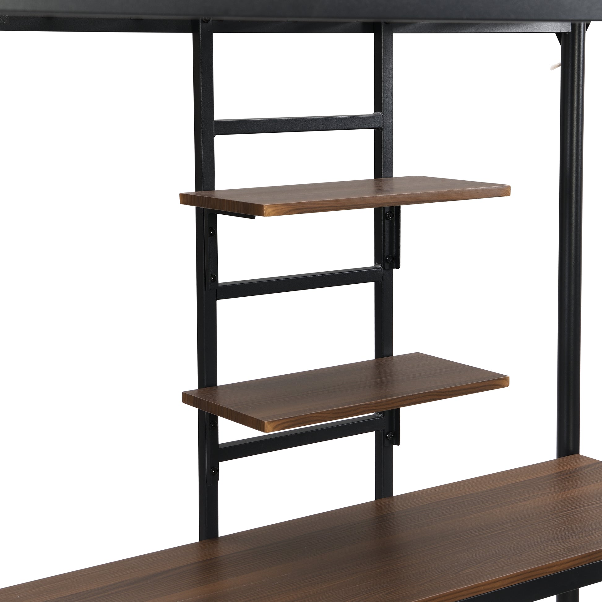 Metal Twin Loft Bed With Desk And Storage Shelves Black Mdf Steel