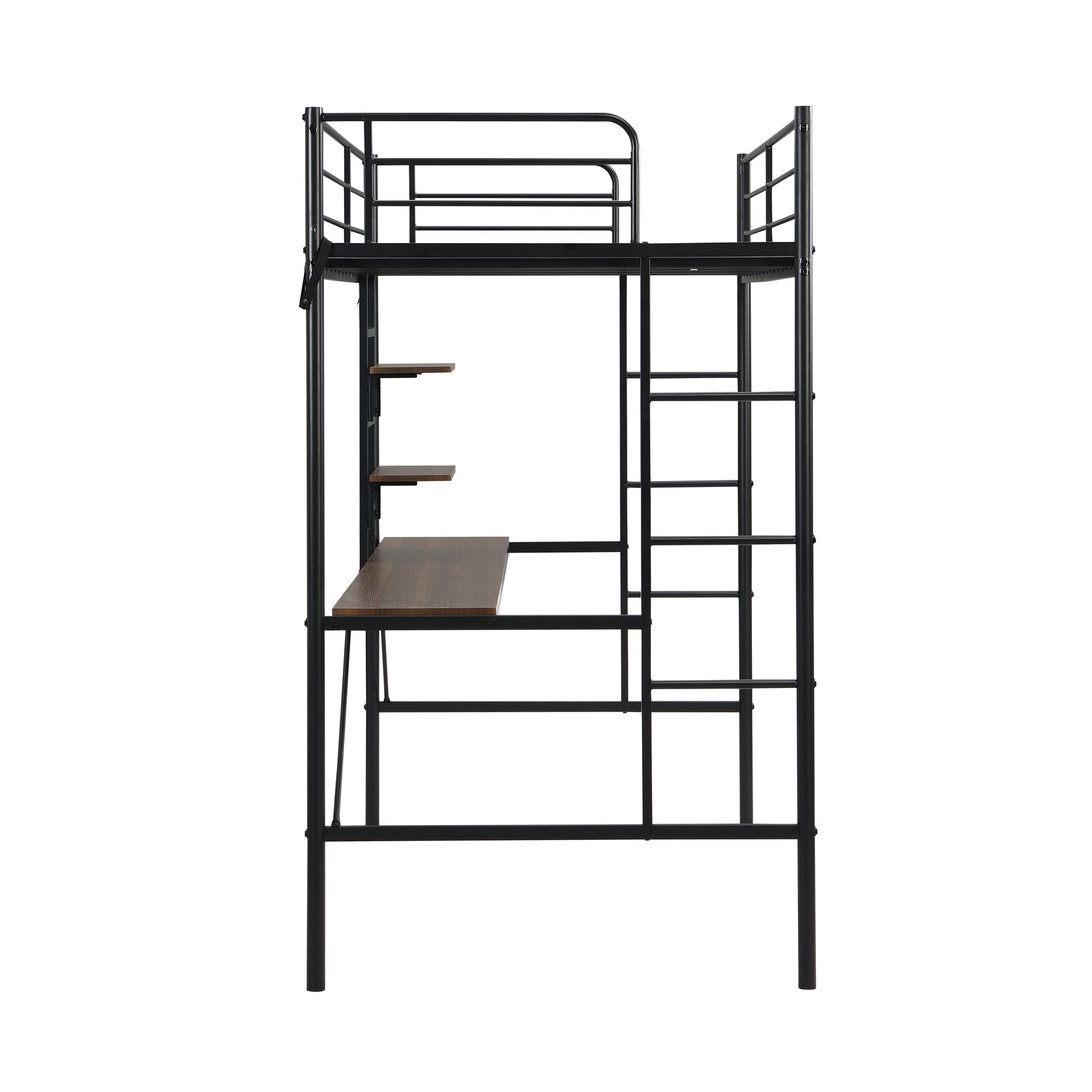 Metal Twin Loft Bed With Desk And Storage Shelves Black Mdf Steel