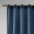 Room Darkening Poly Velvet Rod Pocket Back Tab Curtain Panel Pair 2 Pcs Window Panels Navy Polyester