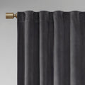 Room Darkening Poly Velvet Rod Pocket Back Tab Curtain Panel Pair 2 Pcs Window Panels Charcoal Polyester