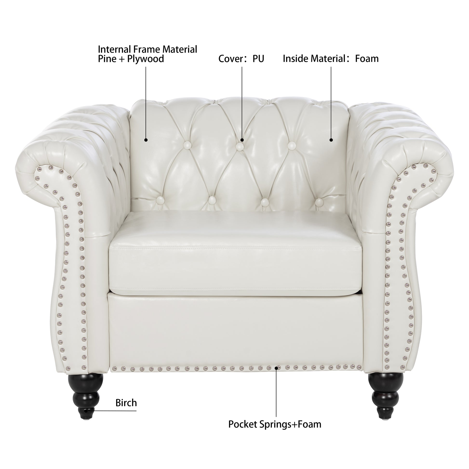 1 Seater Sofa For Living Room White Pu