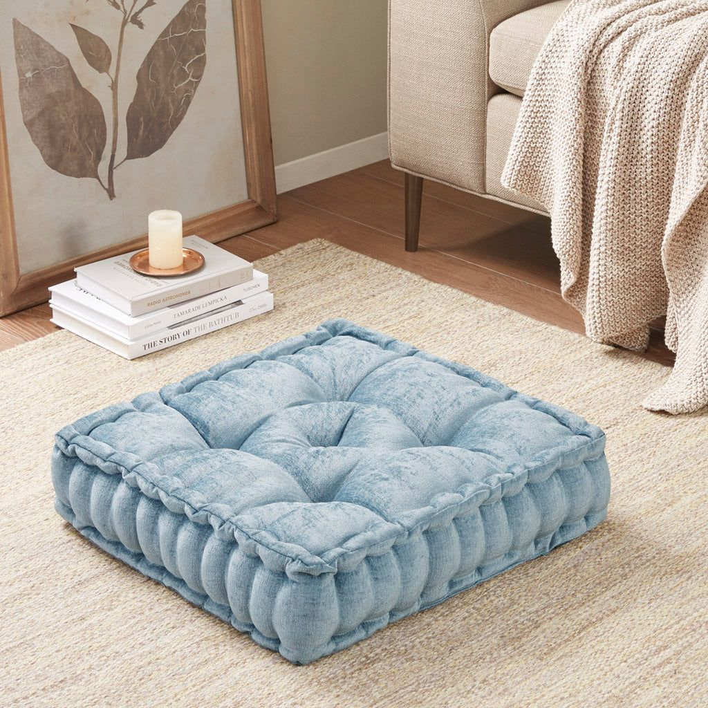 Poly Chenille Square Floor Pillow Cushion aqua-polyester