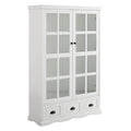 Storage Cabinet With Tempered Glass Doors Curio Cabinet With Adjustable Shelf Display Cabinet With Triple Drawers,White White Mdf