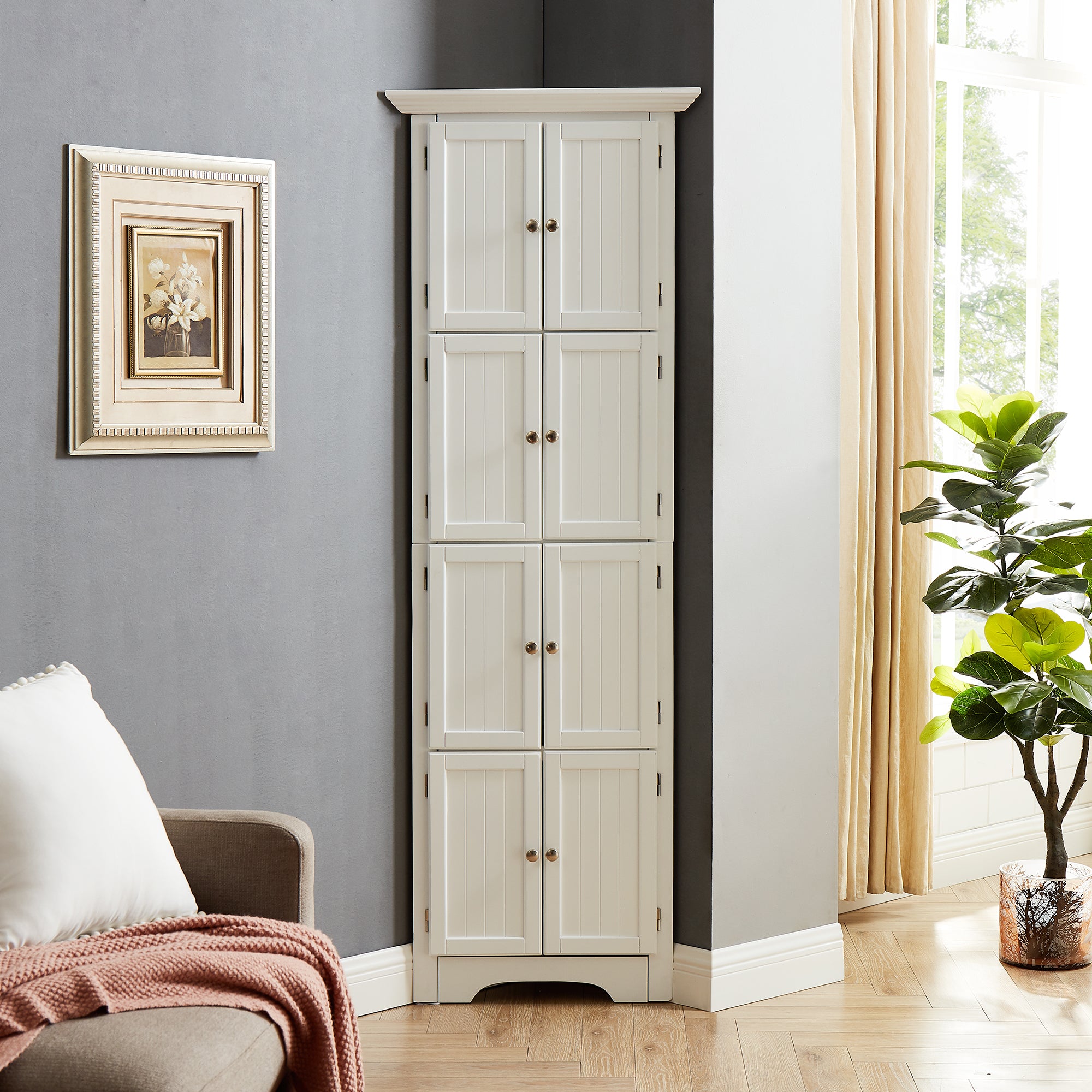 Tall Storage Cabinet With Doors And 4 Shelves For