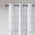 Total Blackout Metallic Print Grommet Top Curtain Panel Only 1 Pc Panel White Silver Polyester