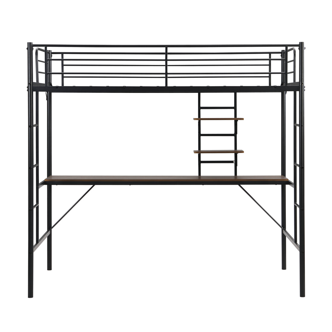 Metal Twin Loft Bed With Desk And Storage Shelves Black Mdf Steel