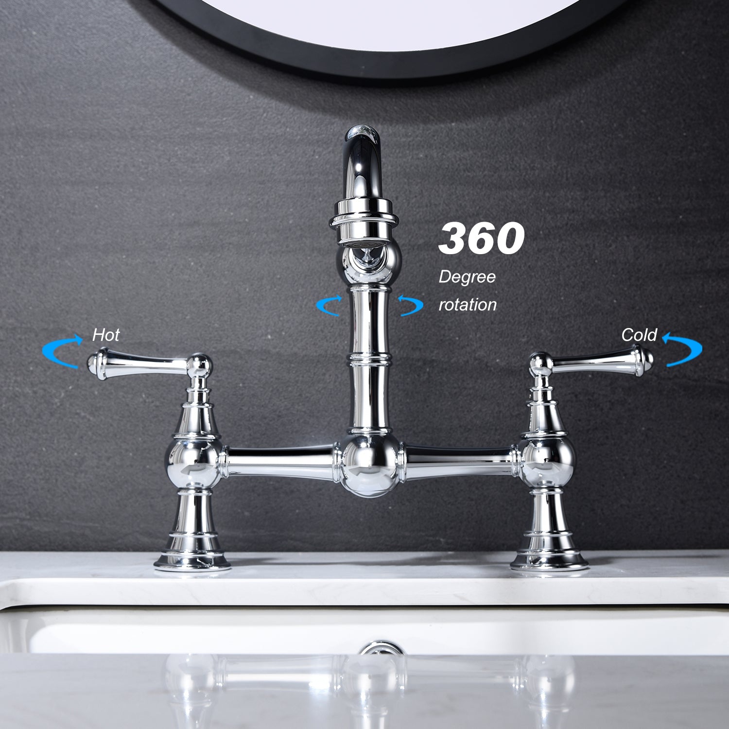 Double Handle Widespread Kitchen Faucet with chrome-brass