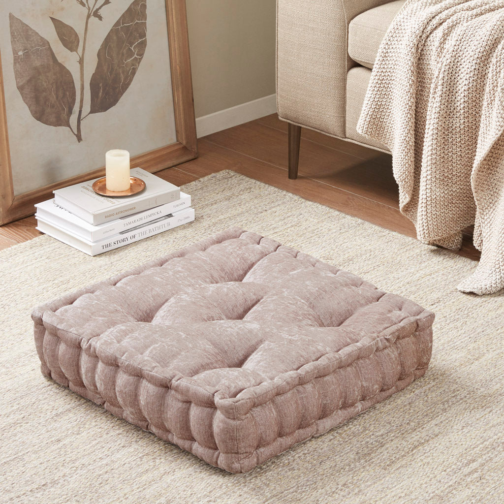 Poly Chenille Square Floor Pillow Cushion blush-polyester