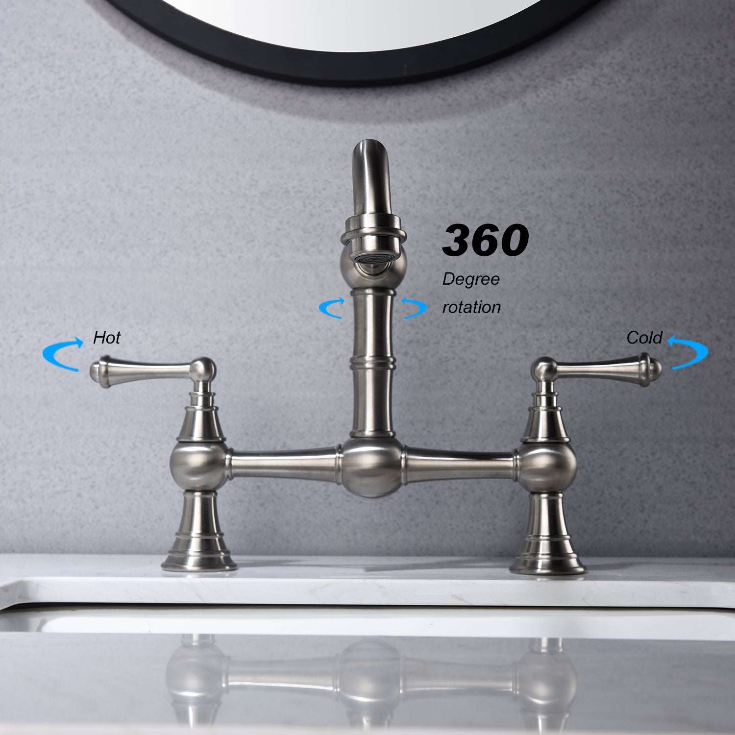 Double Handle Widespread Kitchen Faucet with brushed nickel-brass