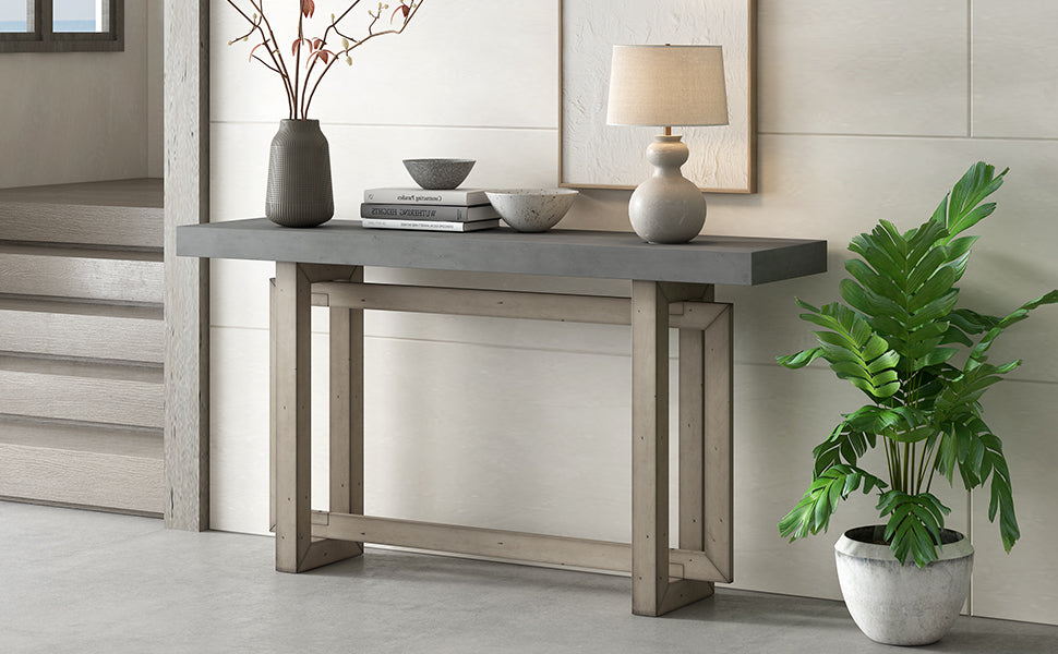 Contemporary Console Table With Wood Top, Extra Long Entryway Table For Entryway, Hallway, Living Room, Foyer, Corridor Gray Solid Wood Mdf