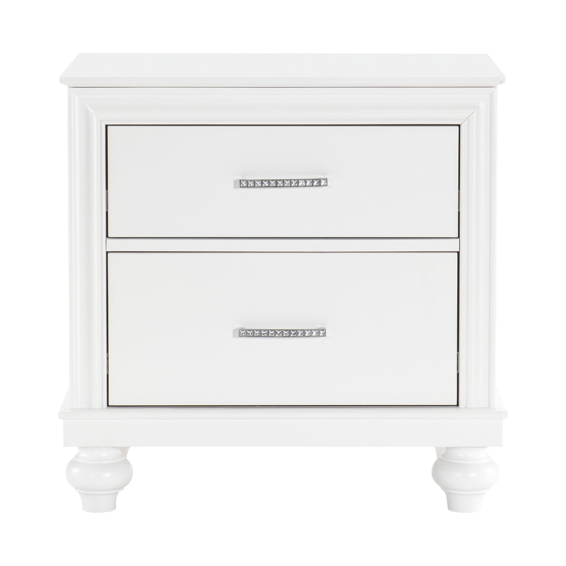 Modern Bedroom Furniture Two Drawers Nightstand 1Pc White Finish Acrylic Crystal Drawers Wooden Furniture White 2 Drawers Bedroom Modern Drawers Wood