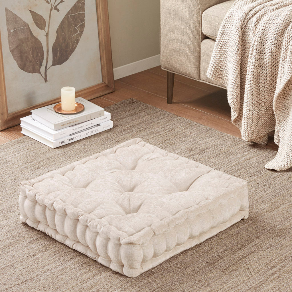 Poly Chenille Square Floor Pillow Cushion ivory-polyester