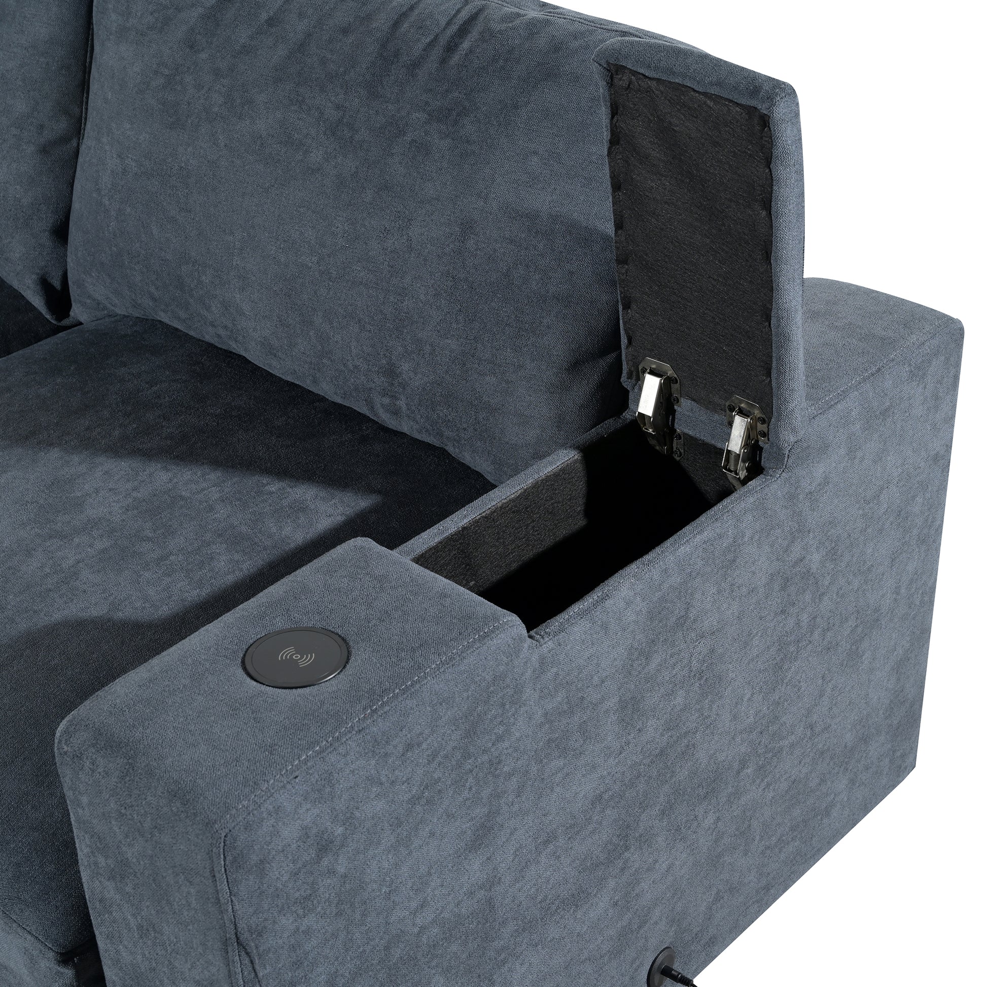 Upholstered Modular Sofa With Usb Charge Ports,Wireless Charging And Built In Bluetooth Speaker In Arm,Sectional Sofa For Living Room Apartment 4 Seater Gray Polyester 4 Seat