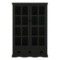 Storage Cabinet With Tempered Glass Doors Curio Cabinet With Adjustable Shelf Display Cabinet With Triple Drawers,Black Black Mdf