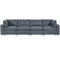 Upholstered Modular Sofa With Usb Charge Ports,Wireless Charging And Built In Bluetooth Speaker In Arm,Sectional Sofa For Living Room Apartment 4 Seater Gray Polyester 4 Seat
