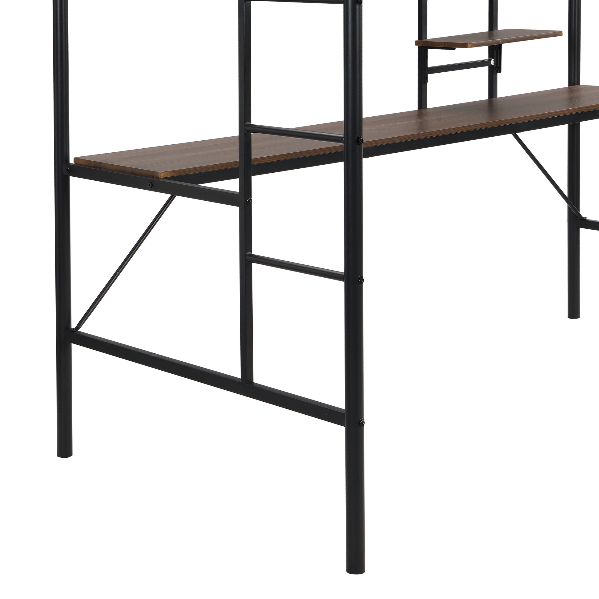 Metal Twin Loft Bed With Desk And Storage Shelves Black Mdf Steel