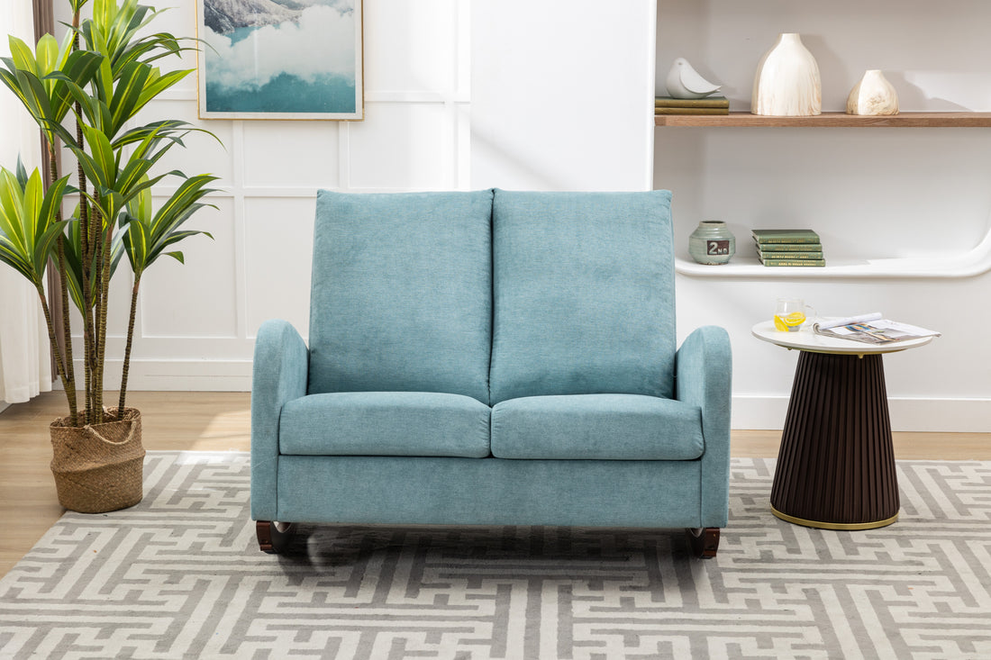 Coolmore Rocking Chair Upholstered Mid Century Modern Rocker Oversized Wingback Armchair For Living Room Light Blue Linen