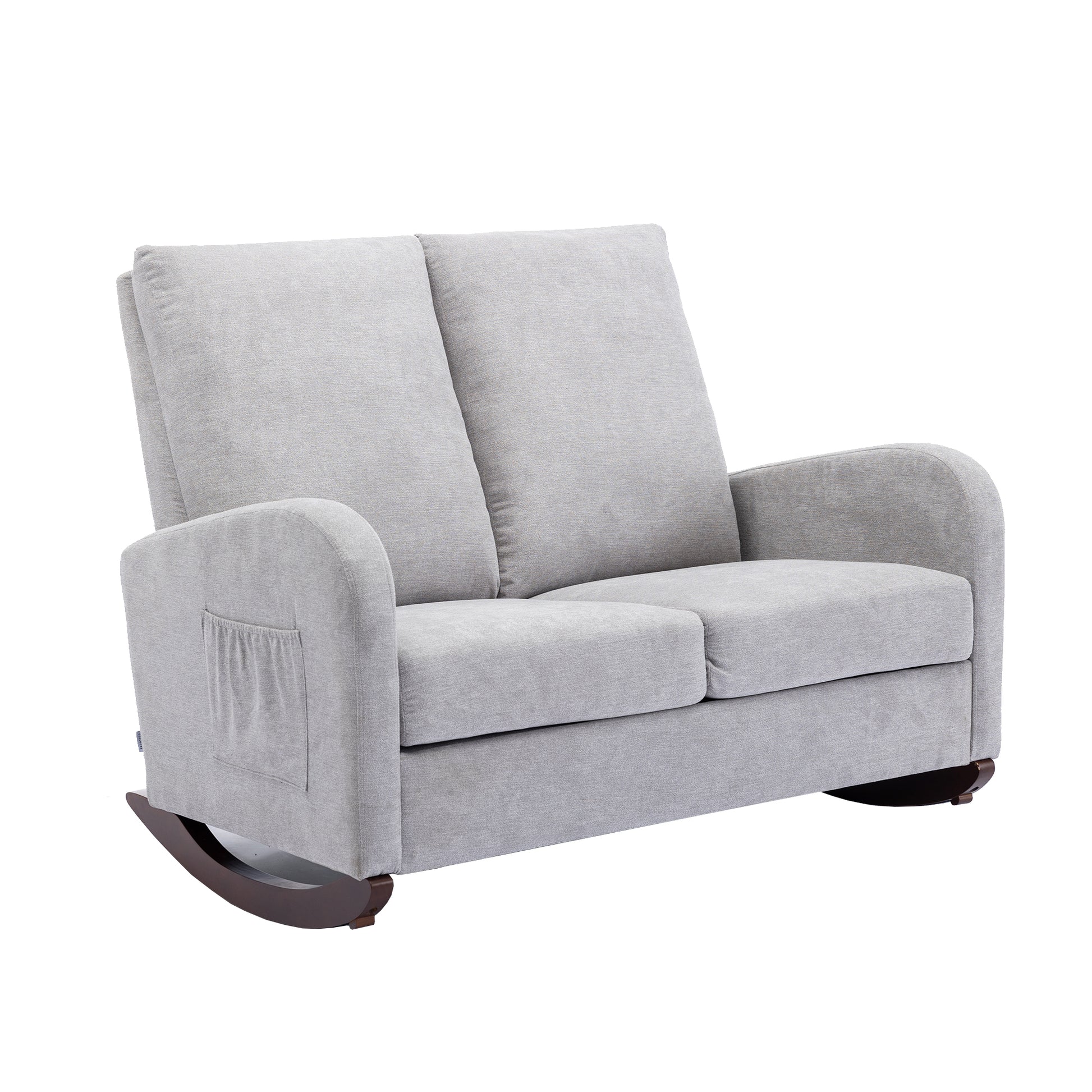 Coolmore Rocking Chair Upholstered Mid Century Modern Rocker Oversized Wingback Armchair For Living Room Light Gray Linen