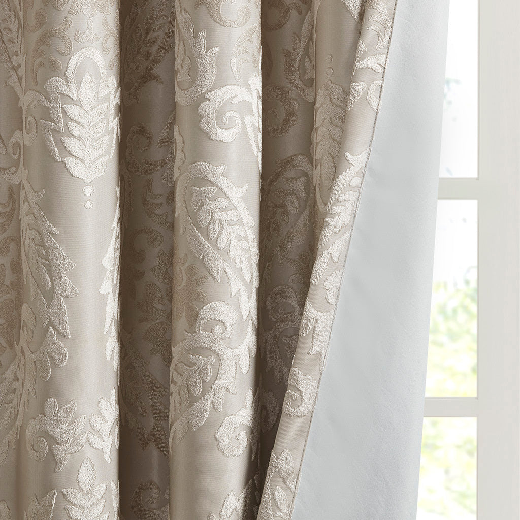 Knitted Jacquard Paisley Total Blackout Grommet Top Curtain Panel Only 1 Pc Panel Champagne Polyester