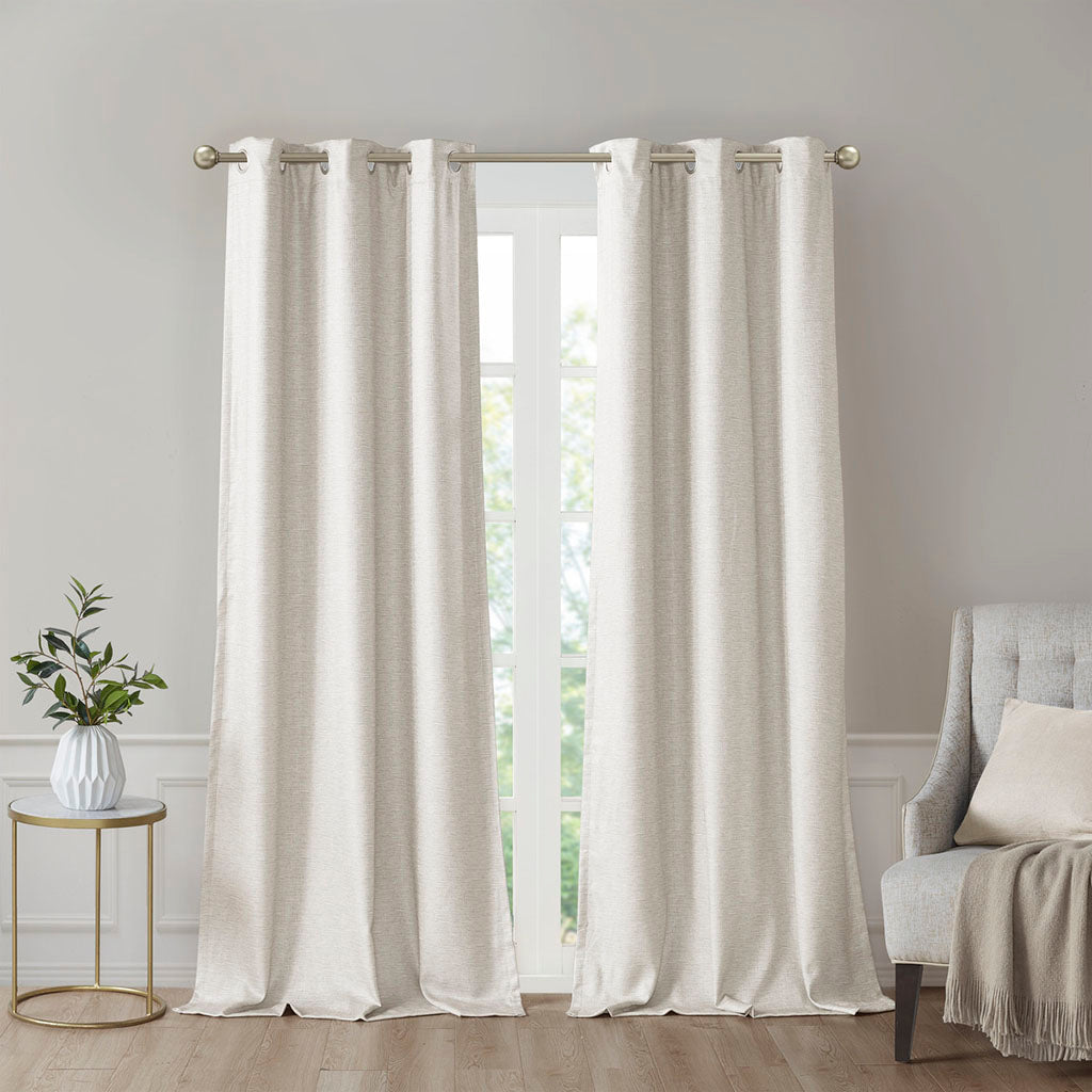 Tonal Printed Faux Silk Total Blackout Curtain Panel Pair 2 Pcs Window Panels Ivory Polyester