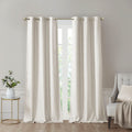 Tonal Printed Faux Silk Total Blackout Curtain Panel Pair 2 Pcs Window Panels Ivory Polyester