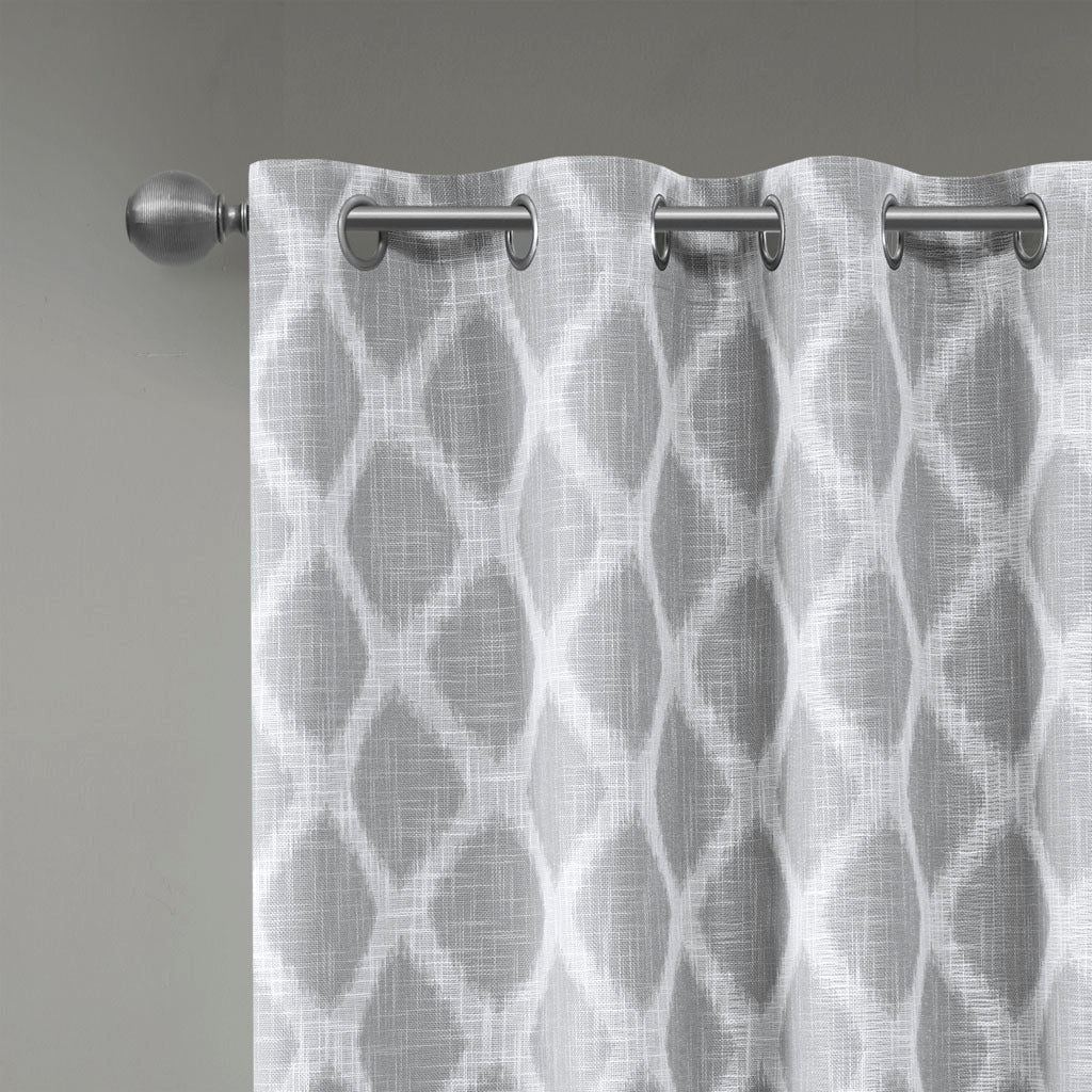 Printed Ikat Blackout Patio Curtain Only 1 Pc Panel Grey Polyester