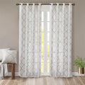 Fretwork Print Grommet Top Window Curtain Panel Only 1 Pc Panel Ivory Grey Polyester