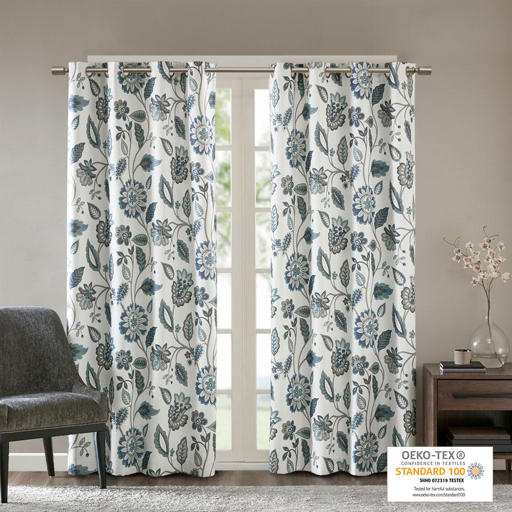 Jacquard Printed Room Darkening Curtain Panel Aqua Polyester