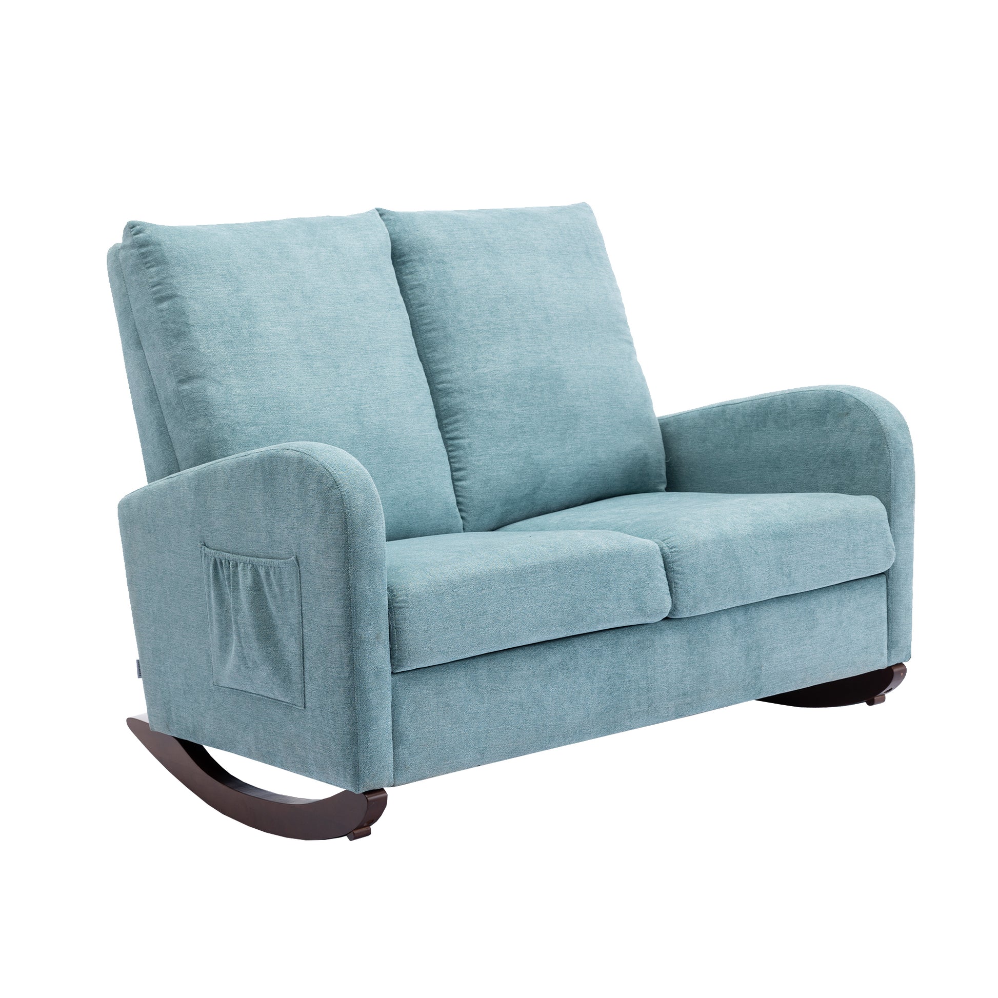 Coolmore Rocking Chair Upholstered Mid Century Modern Rocker Oversized Wingback Armchair For Living Room Light Blue Linen