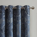 Knitted Jacquard Paisley Total Blackout Grommet Top Curtain Panel Only 1 Pc Panel Navy Polyester