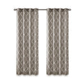 Fretwork Print Grommet Top Window Curtain Panel Only 1 Pc Panel Grey White Polyester