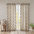 Fretwork Print Grommet Top Window Curtain Panel Only 1 Pc Panel Khaki Black Polyester