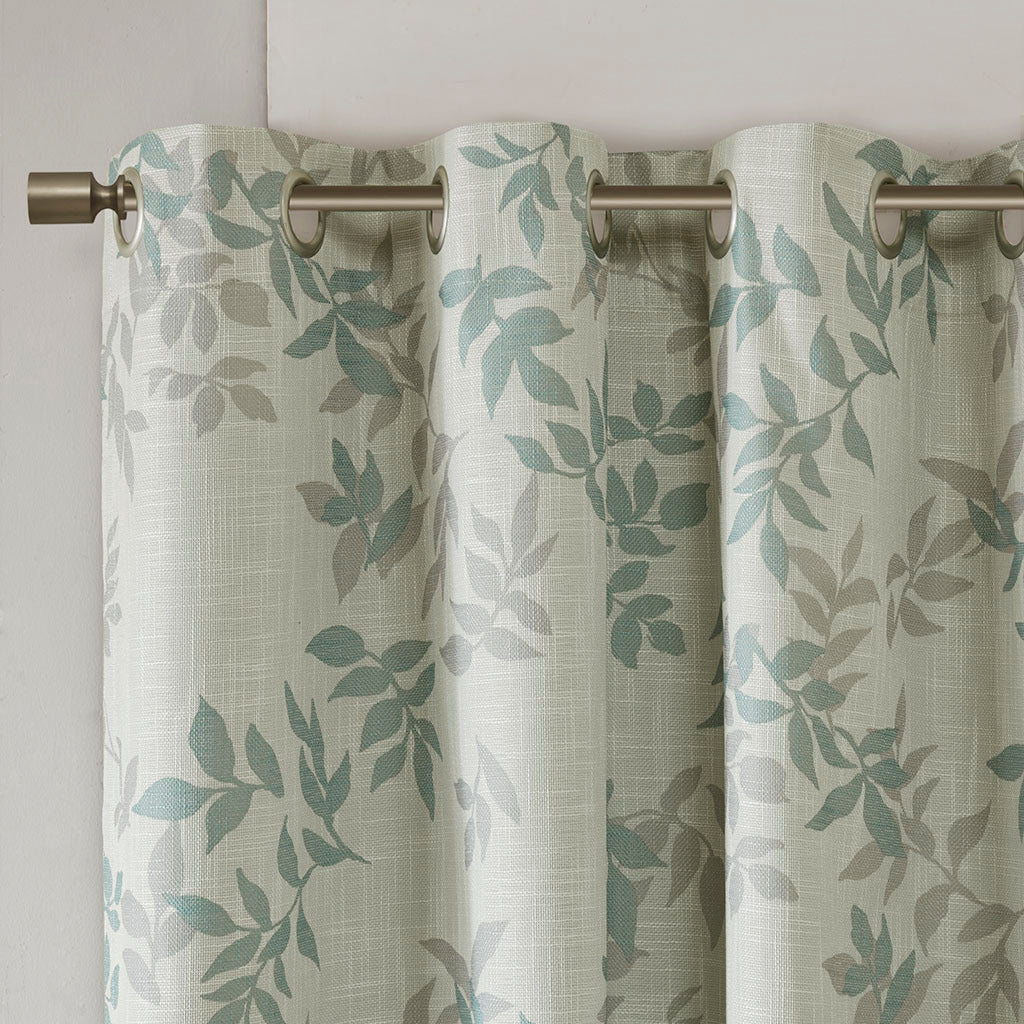 Printed Botanical Blackout Curtain Panel Aqua Polyester