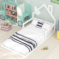 Twin Size Wood Floor Bed With House Shaped Headboard, White Box Spring Not Required Twin White Wood Bedroom Pine Bed Frame Solid Wood Mdf