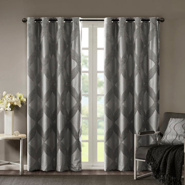 Ogee Knitted Jacquard Total Blackout Curtain Panel Only 1 Pc Panel Charcoal Polyester