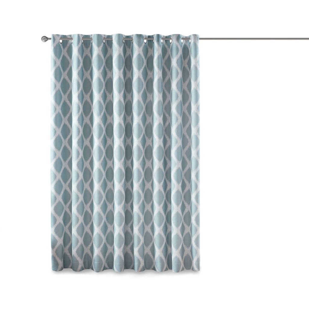 Printed Ikat Blackout Patio Curtain Only 1 Pc Panel Aqua Polyester