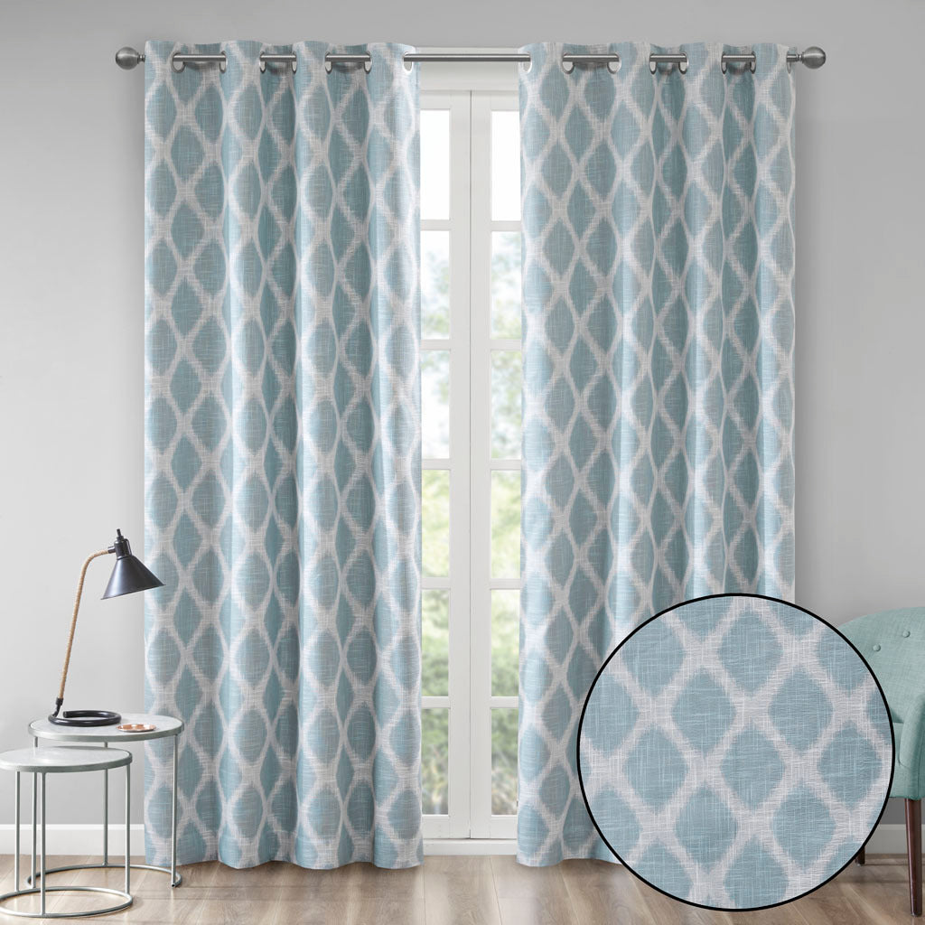 Printed Ikat Blackout Curtain Panel Only 1 Pc Panel Aqua Polyester