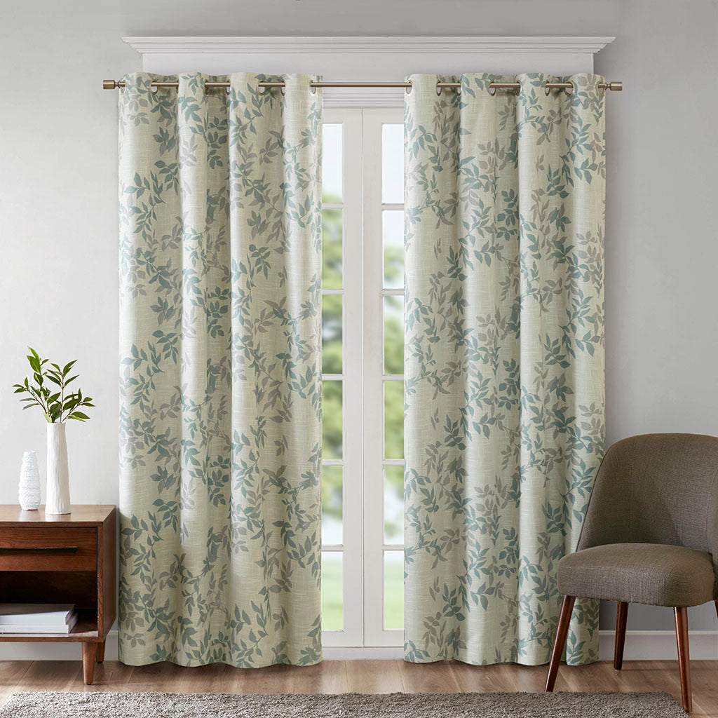 Printed Botanical Blackout Curtain Panel Aqua Polyester