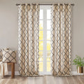 Fretwork Print Grommet Top Window Curtain Panel Only 1 Pc Panel Khaki Black Polyester