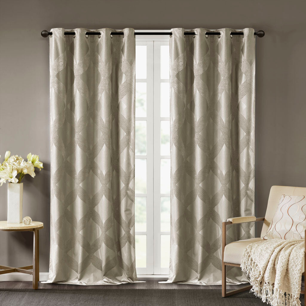 Ogee Knitted Jacquard Total Blackout Curtain Panel Only 1 Pc Panel Taupe Polyester