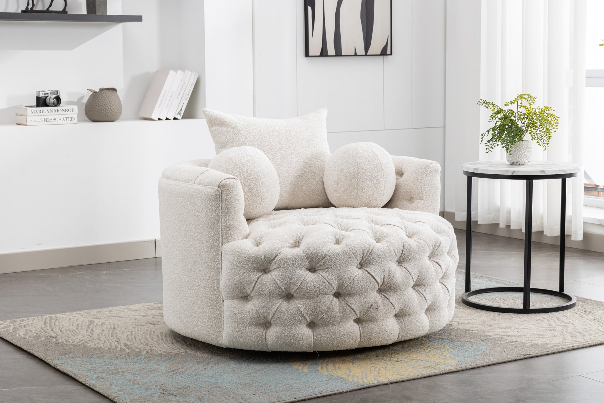 COOLMORE Modern swivel accent chair barrel chair for beige-linen