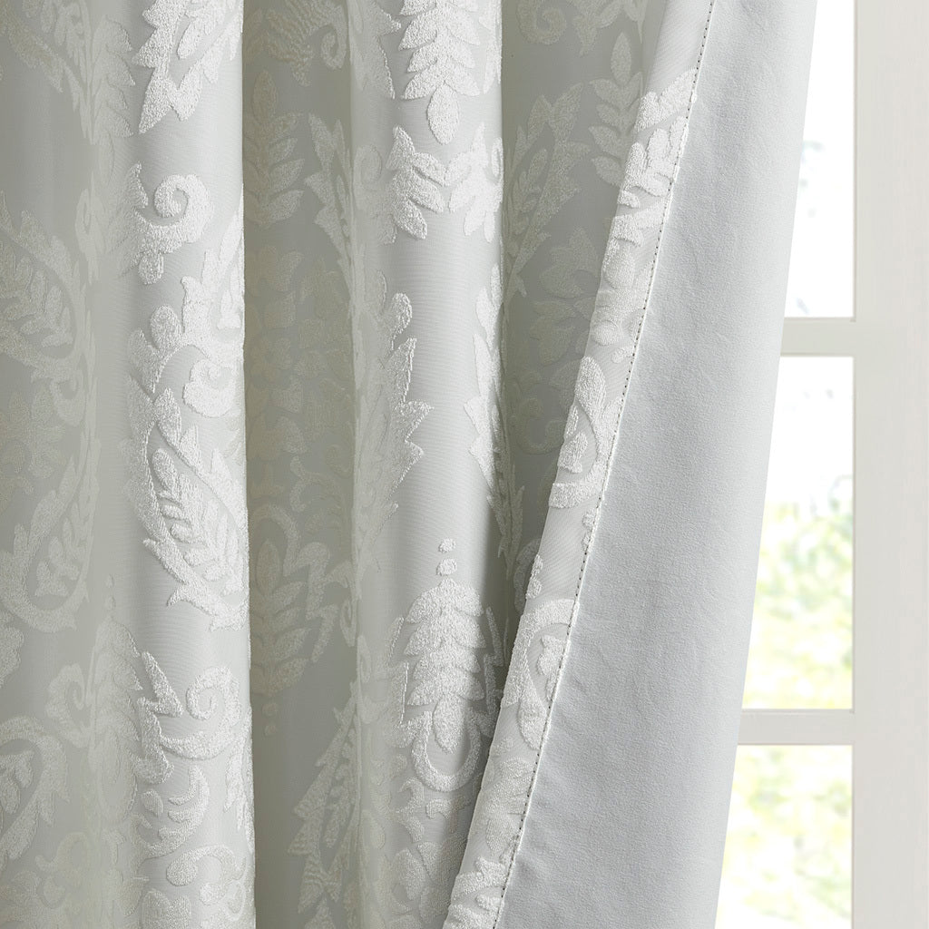 Knitted Jacquard Paisley Total Blackout Grommet Top Curtain Panel Only 1 Pc Panel White Polyester