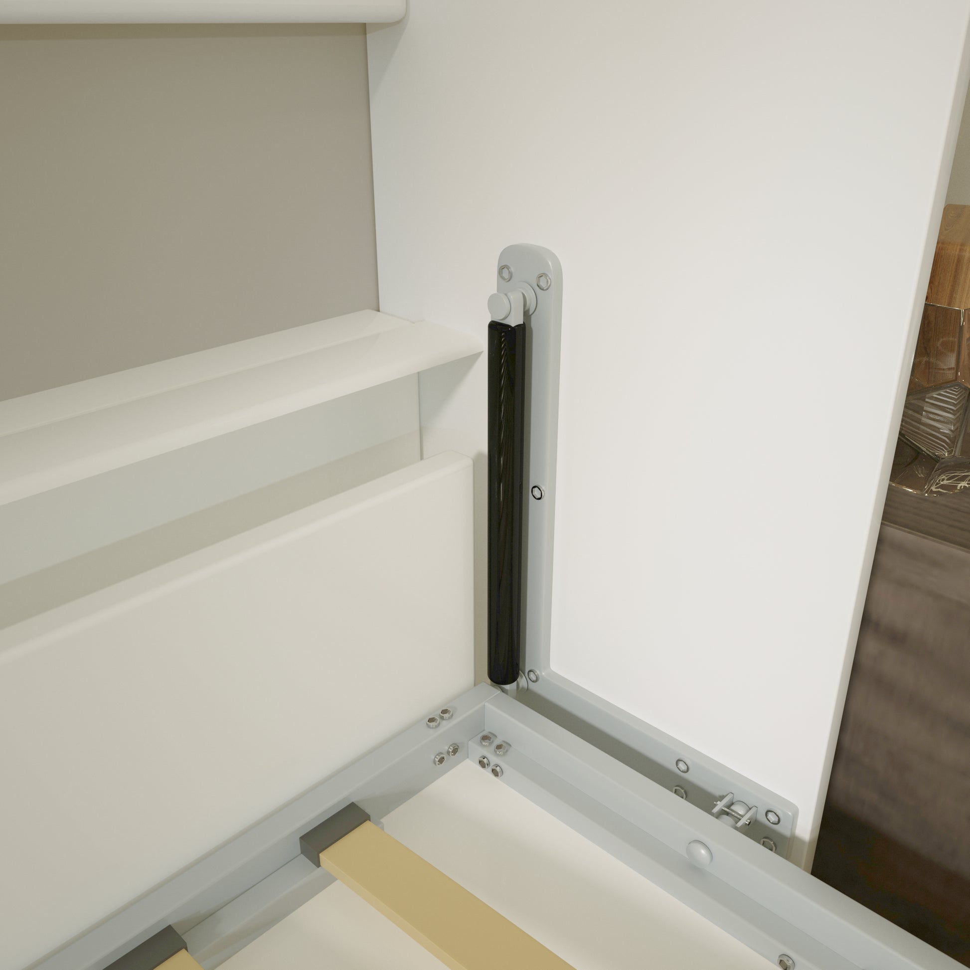 Mordern Design Twin Size Horizontal Murphy Bed With Shelf Storage For Bedroom Or Guestroom White Wall Bed Space Saving Hidden Bed With Style Gas Struts Box Spring Not Required Twin White Metal White Bedroom American Design,Cute,European,Modern Murphy