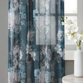 Printed Floral Rod Pocket And Back Tab Voile Sheer Curtain Navy Polyester