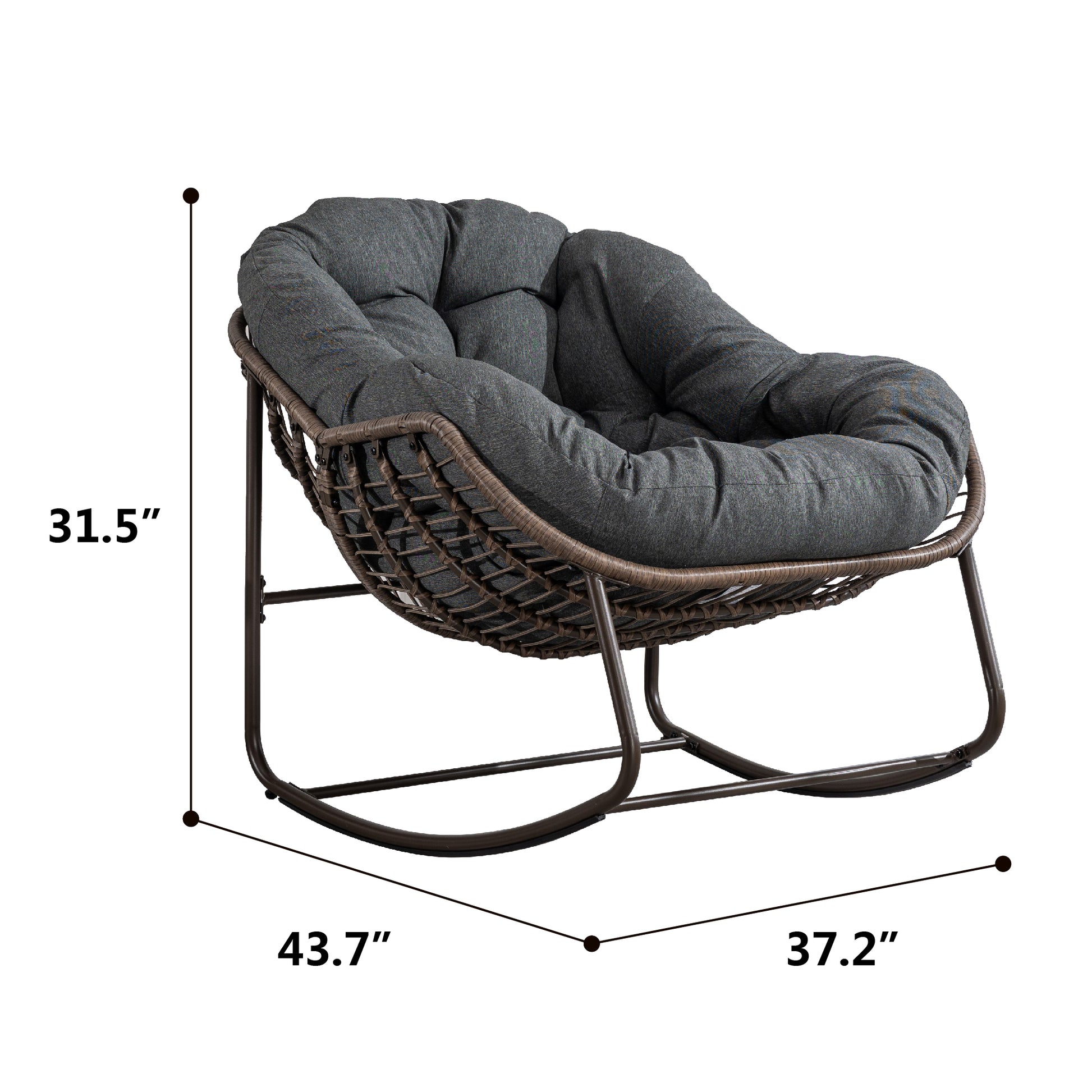 Outdoor Rattan Rocking Chair,Padded Cushion Rocker Recliner Chair Outdoor For Front Porch, Living Room, Patio, Garden, Grey Grey Cotton Steel