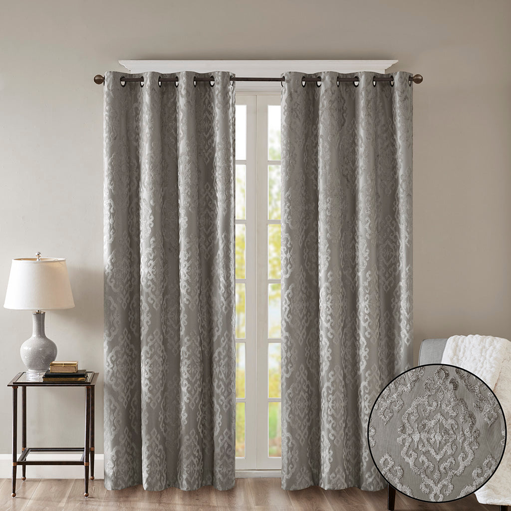 Knitted Jacquard Da Total Blackout Grommet Top Curtain Panel Only 1 Pc Panel Charcoal Polyester