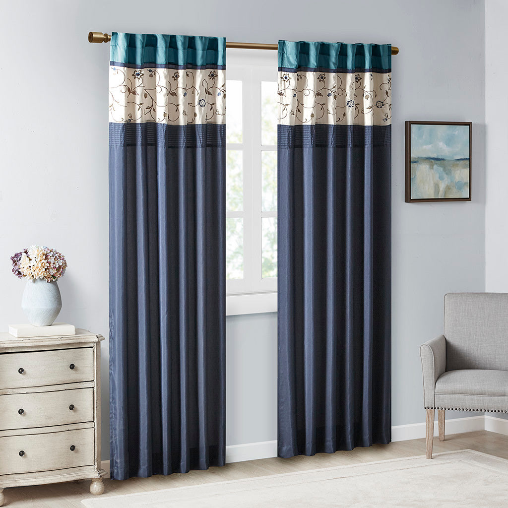 Embroidered Curtain Panel Only 1 Pc Panel Navy Polyester