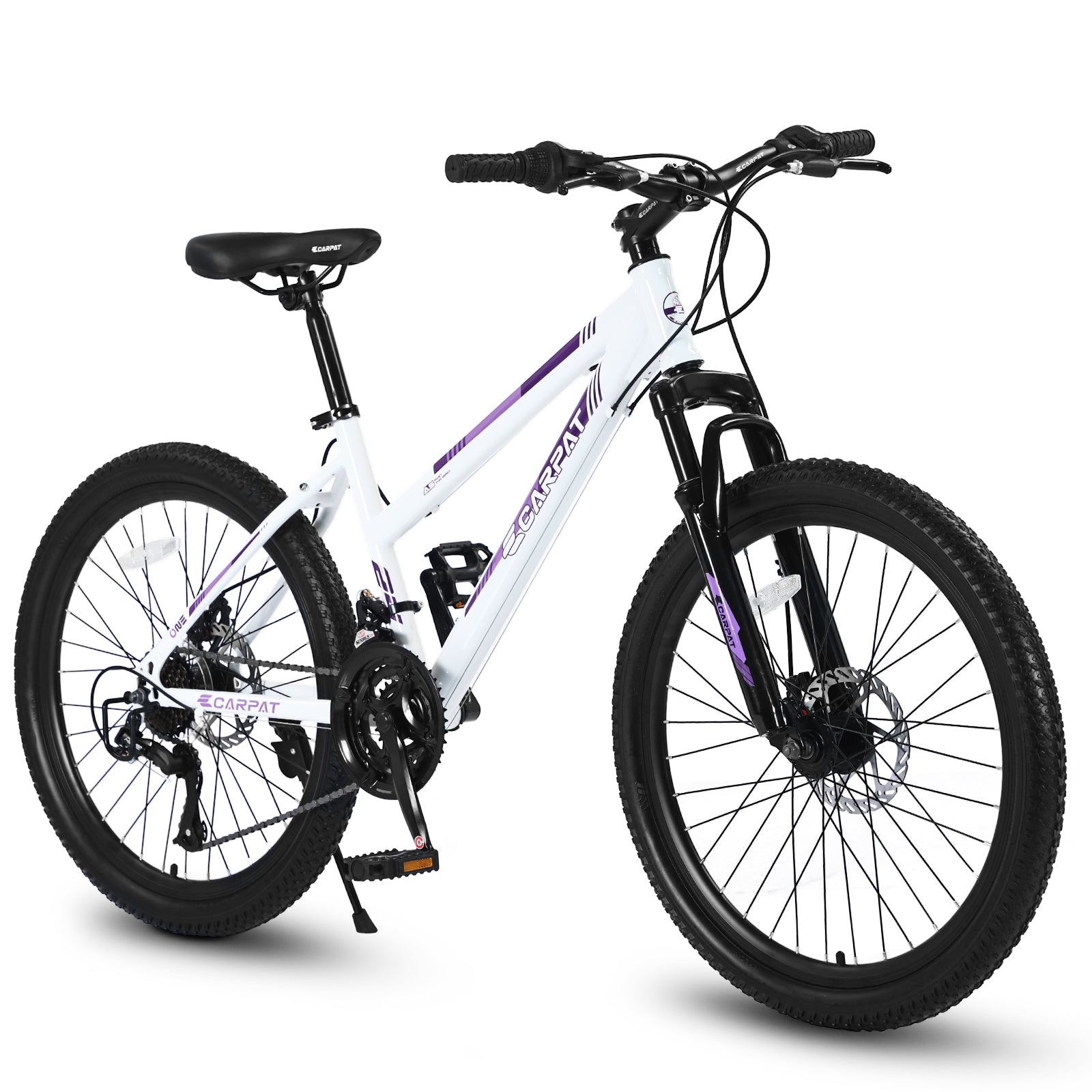 S24103 24 Inch Mountain Bike For Teenagers Girls Women, Shimano 21 Speeds With Dual Disc Brakes And 100Mm Front Suspension, White Pink White Steel